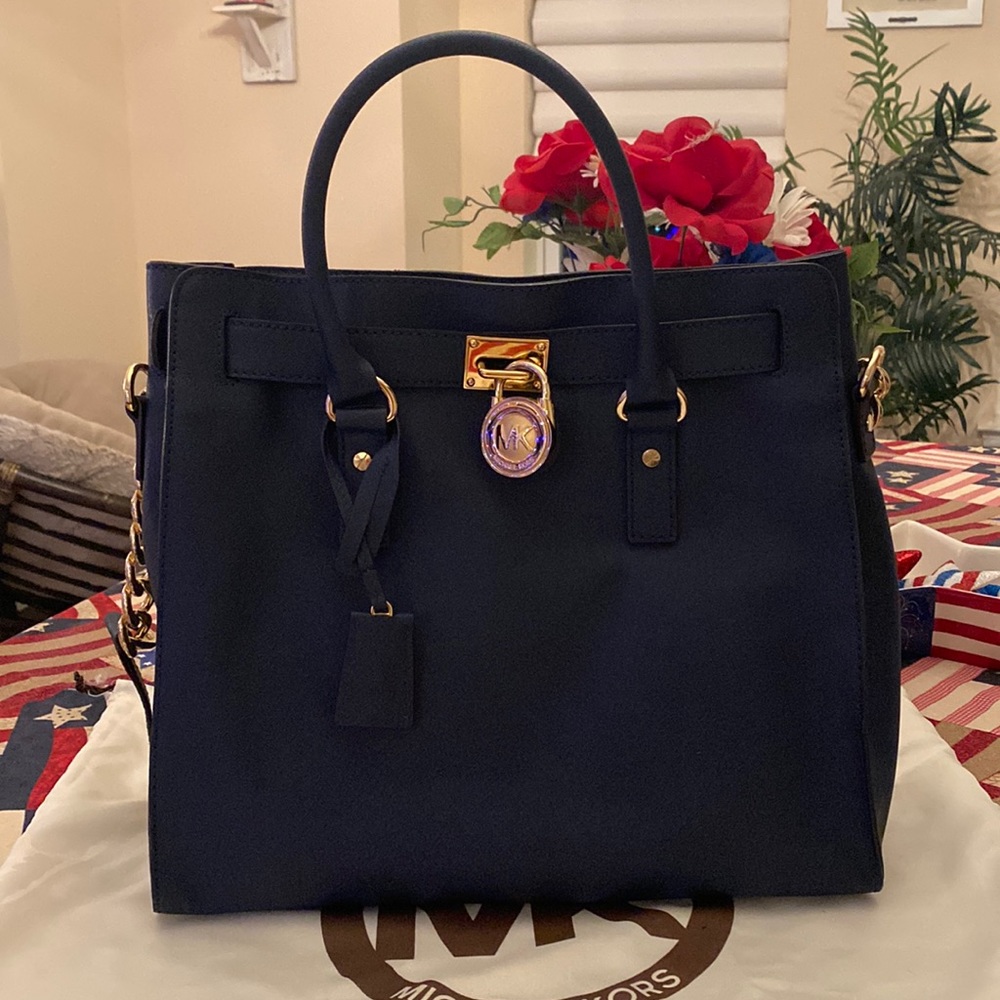 Michael Kors Navy Saffiano Leather large Hamilton bag.
